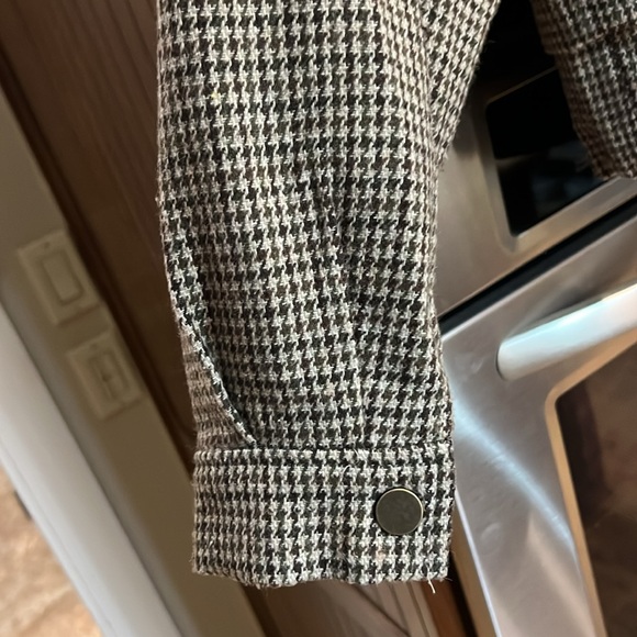 DEMOCRACY MINI CHECK ZIP FRONT BOMBER JACKET OLIVE BROWN TWEED HOUNDSTOOTH MED - Picture 8 of 14